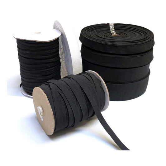 Flat Corded Elastic In Black For Sewing and Crafts In Various Widths and Lengths