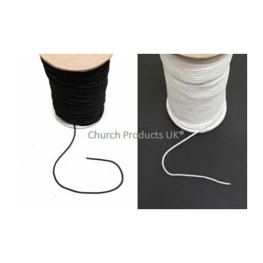 3mm Draw String Braided Cord Polypropylene In Black Or White x1m - 250m