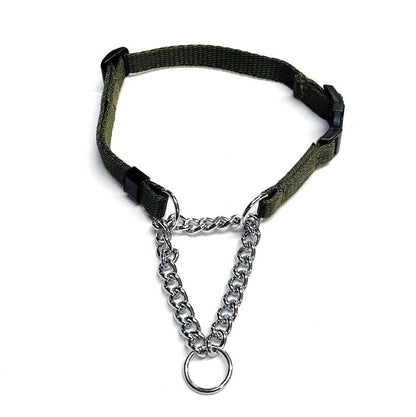 Half Check Chain Dog Collar Adjustable 13mm Wide Webbing 2 Sizes 19 Colours