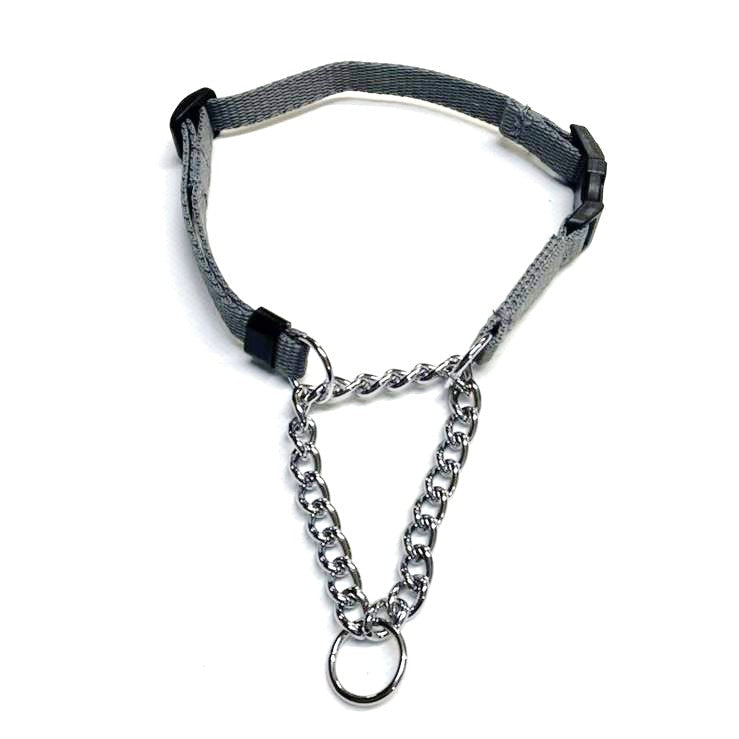 Half Check Chain Dog Collar Adjustable 13mm Wide Webbing 2 Sizes 19 Colours