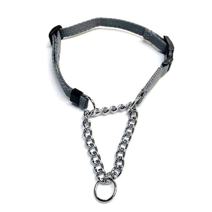Half Check Chain Dog Collar Adjustable 13mm Wide Webbing 2 Sizes 19 Colours