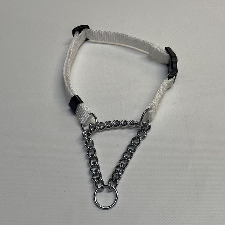 Half Check Chain Dog Collar Adjustable 13mm Wide Webbing 2 Sizes 19 Colours