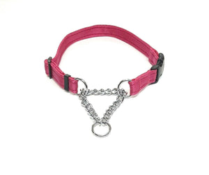 Half Check Chain Dog Collars Small Large 20mm Adjustable With Chrome Plated Chain In Various Colours