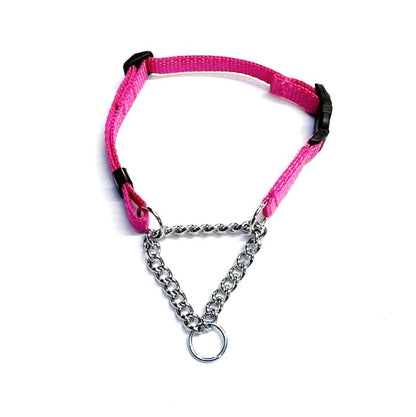 Half Check Chain Dog Collar Adjustable 13mm Wide Webbing 2 Sizes 19 Colours
