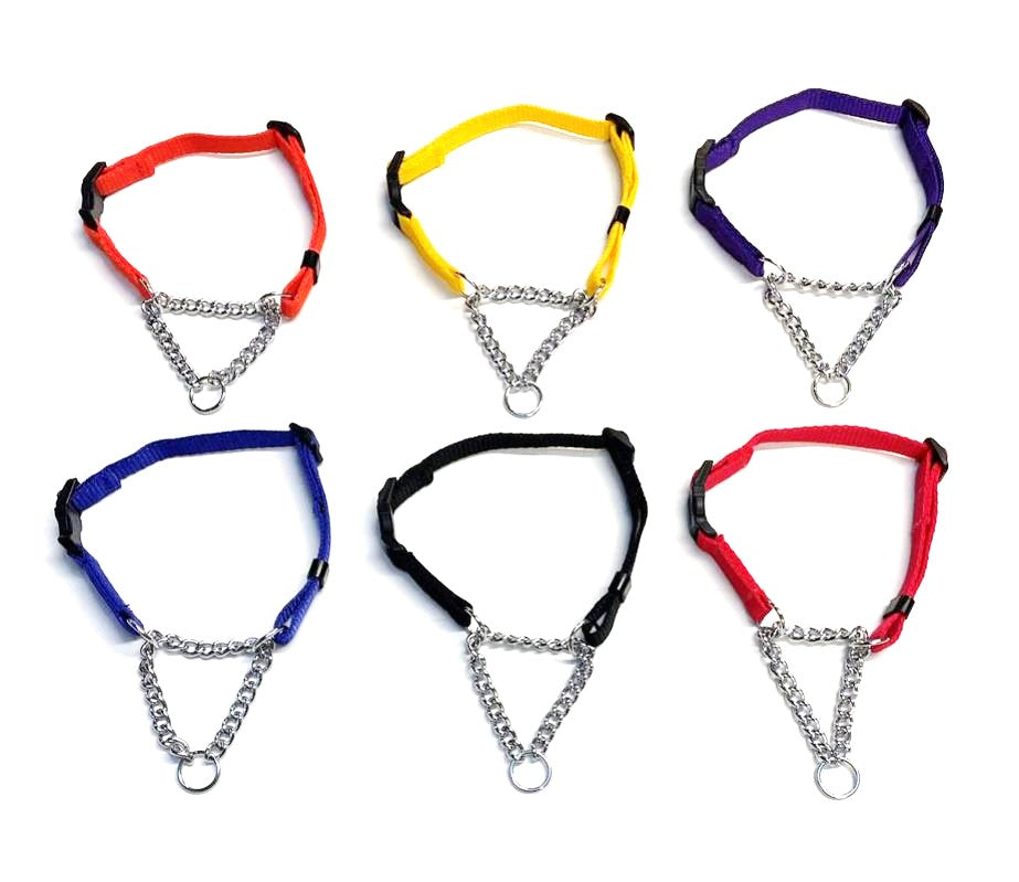 Half Check Chain Dog Collar Adjustable 13mm Wide Webbing 2 Sizes 19 Colours