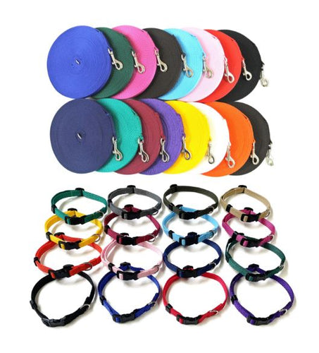 Dog Collar And Lead Set 13mm Webbing Small Collar In Various Lengths And Matching Colours