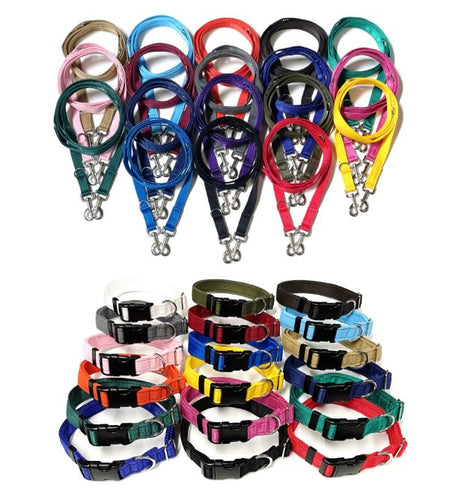 Dog Collar And Police Style Dog Lead Set 20mm Cushion Webbing Small Collar In Various Lengths And Matching Colours