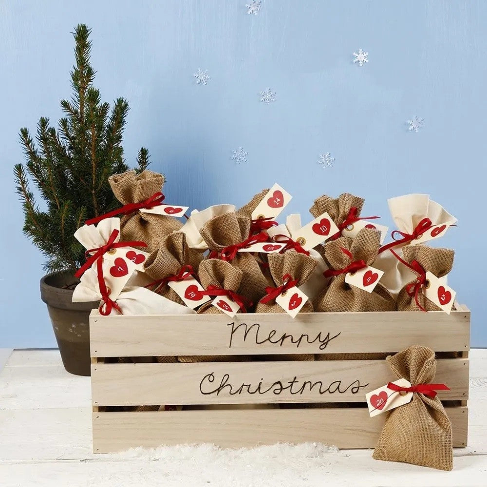 Hessian Jute Gift Bags Fabric Linen Christmas Pouch Wedding x1 x2 x4 UK Seller