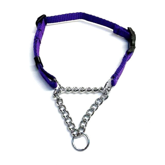 Half Check Chain Dog Collar Adjustable 13mm Wide Webbing 2 Sizes 19 Colours