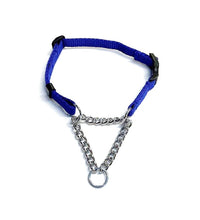 Load image into Gallery viewer, Half Check Chain Dog Collar Adjustable 13mm Wide Webbing 2 Sizes 19 Colours