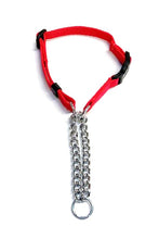 Load image into Gallery viewer, Half Check Chain Dog Collar Adjustable 13mm Wide Webbing 2 Sizes 19 Colours