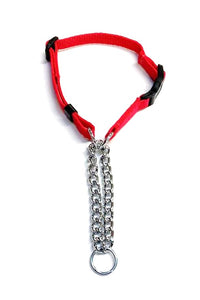 Half Check Chain Dog Collar Adjustable 13mm Wide Webbing 2 Sizes 19 Colours