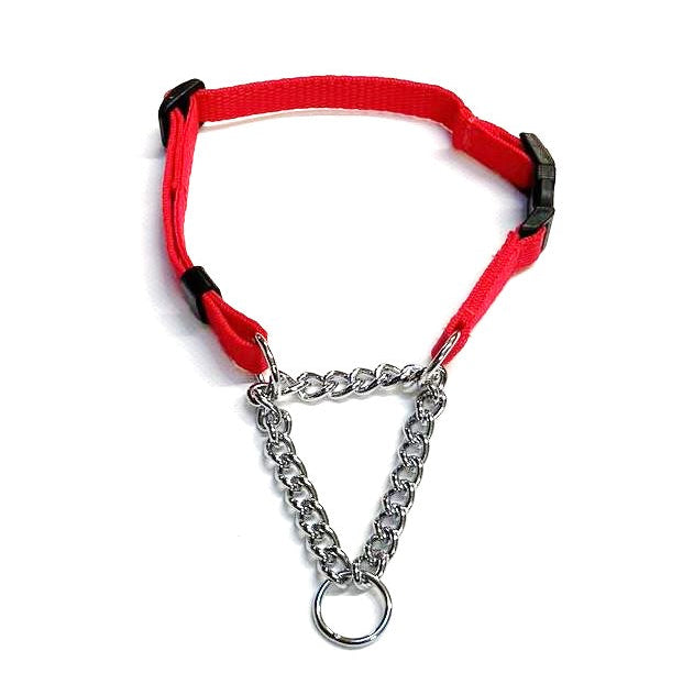 Half Check Chain Dog Collar Adjustable 13mm Wide Webbing 2 Sizes 19 Colours