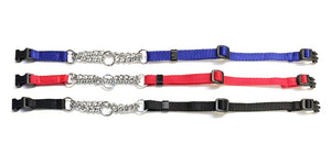 Half Check Chain Dog Collar Adjustable 13mm Wide Webbing 2 Sizes 18 Colours