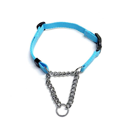 Half Check Chain Dog Collar Adjustable 13mm Wide Webbing 2 Sizes 19 Colours