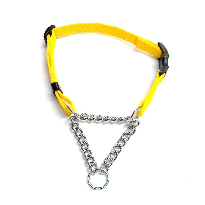 Half Check Chain Dog Collar Adjustable 13mm Wide Webbing 2 Sizes 19 Colours