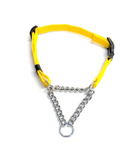 Load image into Gallery viewer, Half Check Chain Dog Collar Adjustable 13mm Wide Webbing 2 Sizes 19 Colours