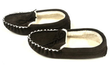 Genuine Sheepskin moccasin slippers unisex in dark brown various sizes