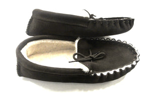 100% Genuine Sheepskin Moccasin Slippers In Dark Brown Unisex Made In The UK Sizes 3-12