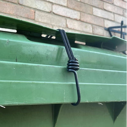 Wheelie Bin Straps Lid Securing Tie Down Strap No Drilling Bungee Cord Black