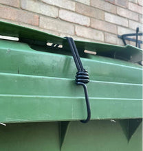 Load image into Gallery viewer, Wheelie Bin Straps Lid Securing Tie Down Strap No Drilling Bungee Cord Black