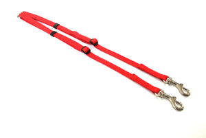 Adjustable 2 way dog lead coupler splitter in red