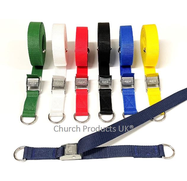 Church Products UK Tie Down Straps – Plastic Cam Buckle With D-Rings, 25mm Webbing, 1m To 3.5m