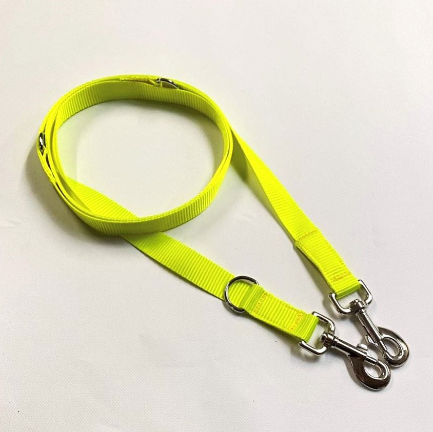 Police Style Dog Training Lead Double Ended Leash Fluorescent Yellow 20mm 25mm