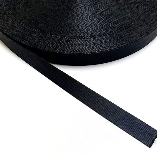 25mm Wide Polyester Saddle Webbing Heavy Duty In Black For Straps Bags Handles Crafts Etc