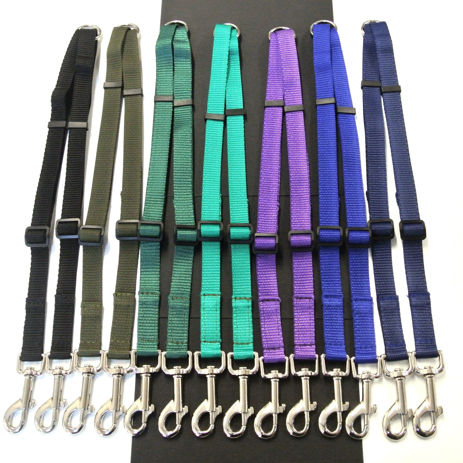 Adjustable 2 way dog lead coupler splitter in 20mm webbing in various colours