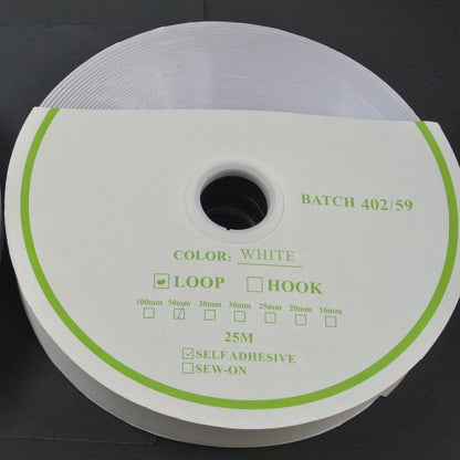 Self Adhesive Stick On Hook And Loop Tape White Black 25 Metre Rolls In 20mm 25mm 38mm 50mm