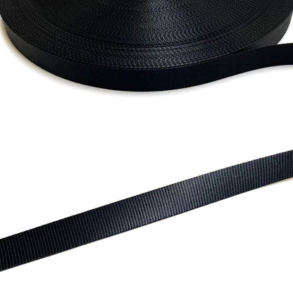 25mm Wide Polyester Saddle Webbing Heavy Duty In Black For Straps Bags Handles Crafts Etc