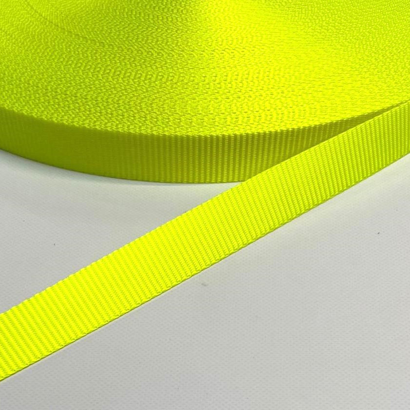 25mm 20mm Polyester Webbing Fluorescent Yellow For Bags Straps And Leads