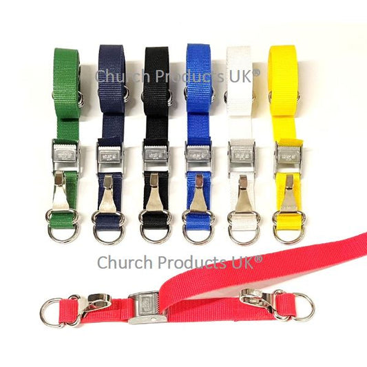 Metal Cam Buckle Straps Tie Down With Clip And D-ring Each End 25mm Webbing In 7 Colours