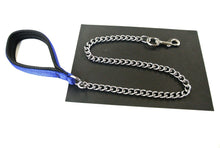 Load image into Gallery viewer, 4mm Chain End Dog Lead Leash Chrome Plated With 25mm Padded Handle In Royal Blue