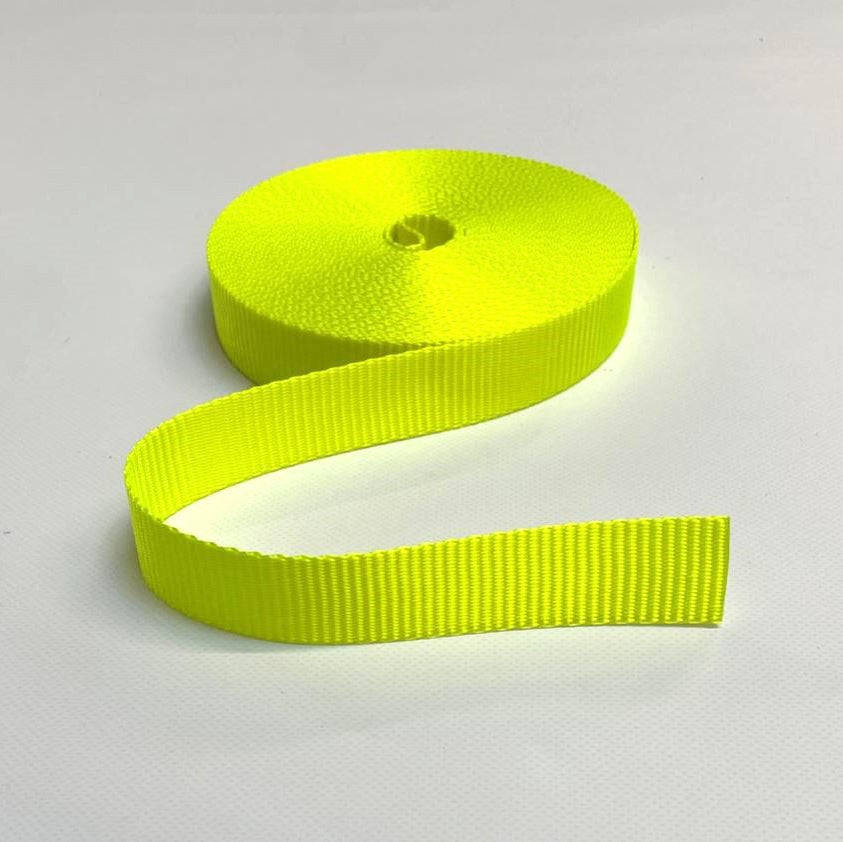 25mm 20mm Polyester Webbing Fluorescent Yellow For Bags Straps And Leads