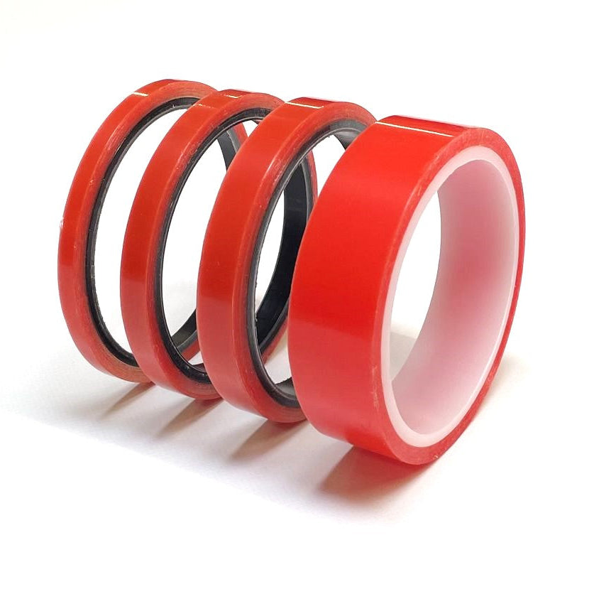Double Sided Super Sticky Tape Clear Tape Red Lining 5 Metre Roll Strong 6mm - 25mm Width