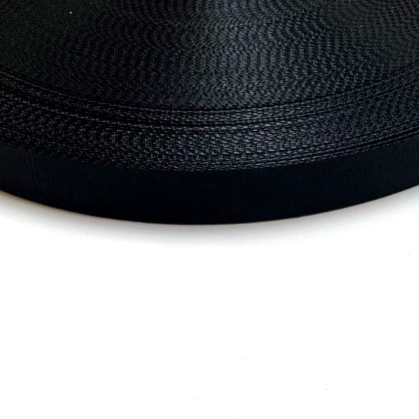 25mm Wide Polyester Saddle Webbing Heavy Duty In Black For Straps Bags Handles Crafts Etc