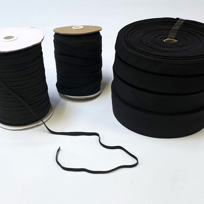 Flat Corded Elastic In Black For Sewing and Crafts In Various Widths and Lengths