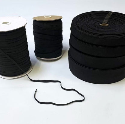 Flat Corded Elastic In Black For Sewing and Crafts In Various Widths and Lengths
