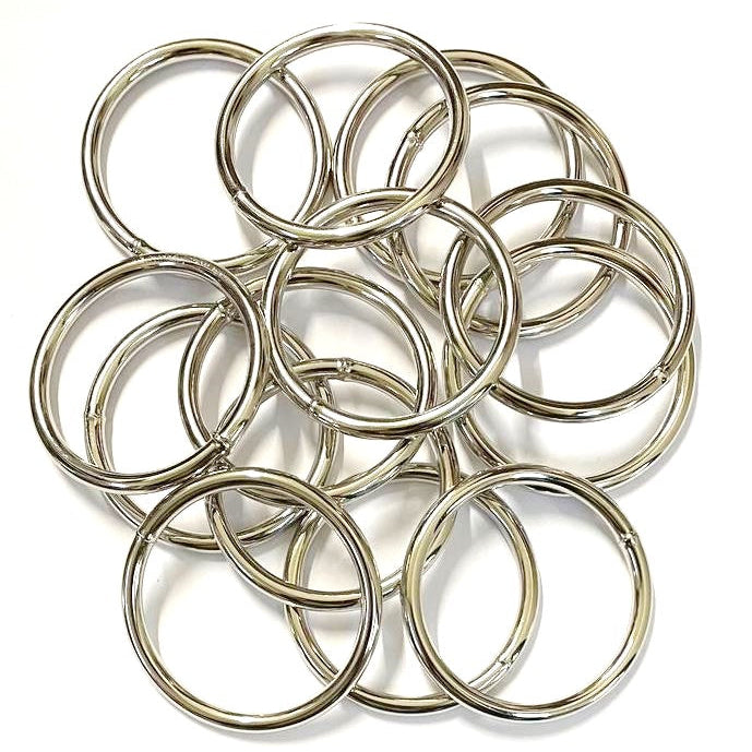 50mm Welded O-Rings Nickel Plated 5mm Thick For Webbing Bags Straps Handles Dog Leads x2 - x100