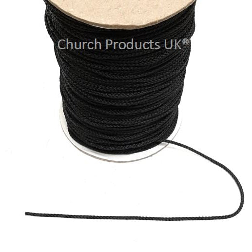3mm Draw String Braided Cord Polypropylene In Black Or White x1m - 250m