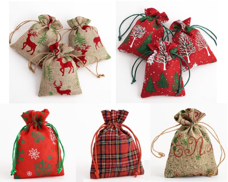 Hessian Drawstring Gift Bags Fabric Linen Christmas Pouch Bags x1