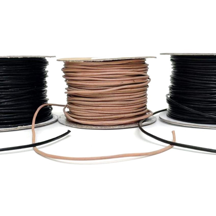 2mm Round Leather Lacing Belting Cord Thonging Jewellery 3 Colours 1m - 50m