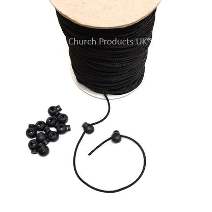 3mm Draw String Braided Cord Polypropylene In Black Or White x1m - 250m