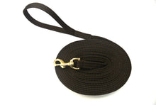 Load image into Gallery viewer, Horse lunge line dog training lead with solid brass trigger clip in brown