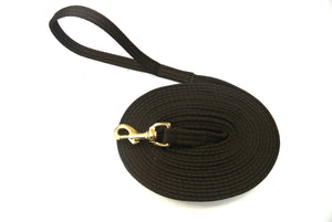 Horse lunge line dog training lead with solid brass trigger clip in brown