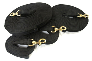 Horse lunge line dog training lead with solid brass trigger clip in various lengths in black  