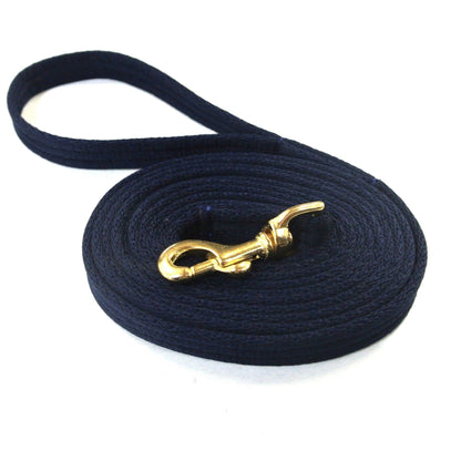 Horse lunge line dog training lead with solid brass trigger clip in navy 