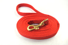 Load image into Gallery viewer, Horse lunge line dog training lead with solid brass trigger clip in red 